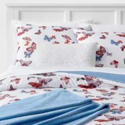 Butterfly Print Microfiber Decorative Bed Set With Throw Blue/Red/White - Room Essentials™ 8 Butterfly Print Microfiber Decorative Bed Set With Throw Blue/Red/White - Room Essentials™ -Target Furni Sales GUEST e00afba5 a714 4928 90f7 d5171afd96c9